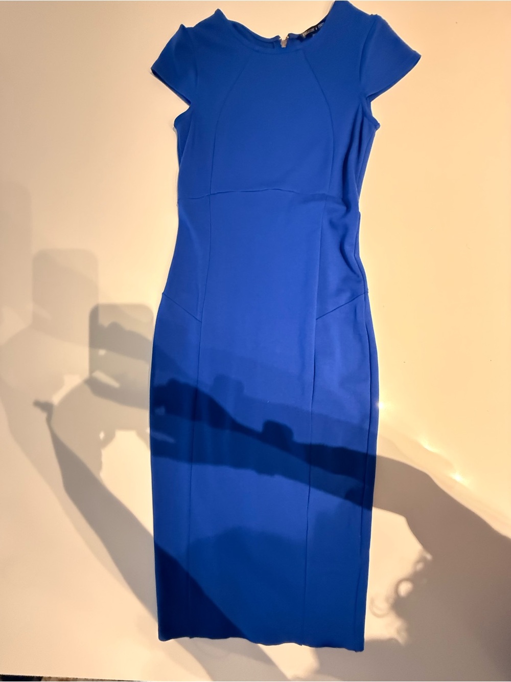 Felicity & Coco Royal Blue Bodycon Midi Dress Gold Zip Back Career Cocktail XS - Picture 3 of 7